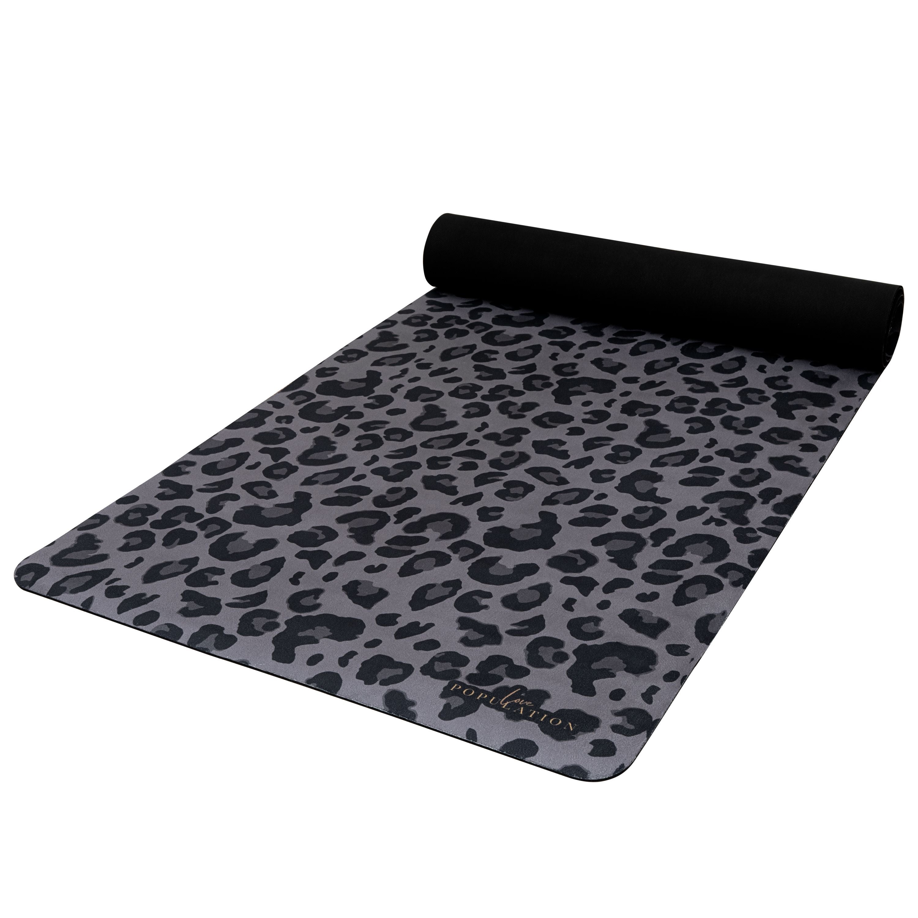 Modern Chic Black Rose Gold Foil Leopard Print Yoga Mat